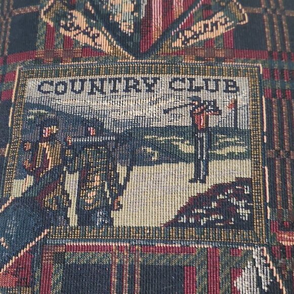 Country Club pillow tapestry accent decorative golf green red plaid - Picture 2 of 5